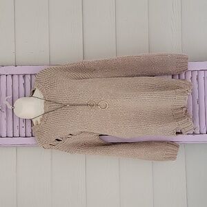 💗 KYE MI Oversized Distressed Pull Over Sweater Tan S NWT